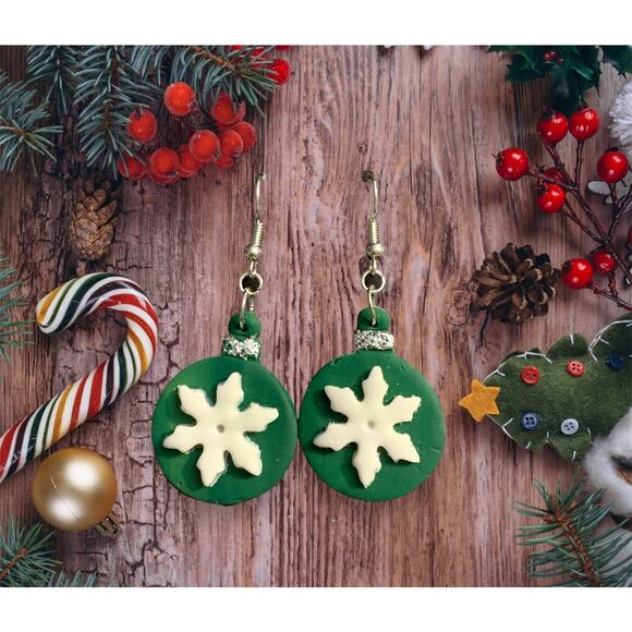 Handmade Jewelry - Festive Handmade Snowflake Christmas Ornament Earrings